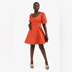 Staud Orange Cotton Square
Neck Midi Dress